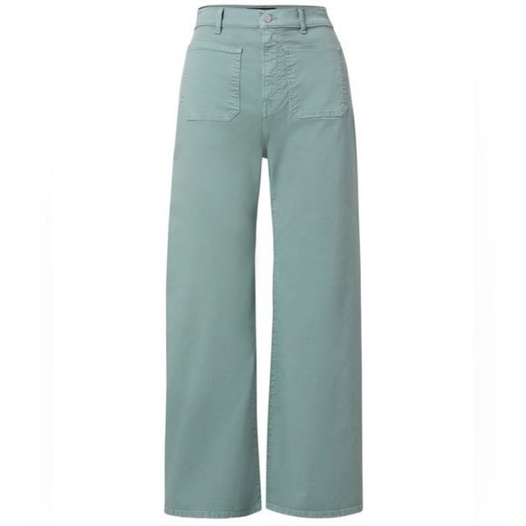Veronica Beard‎ Grant Wide Leg Pants Seaglass Green, Extra High Rise, Raw hem - Picture 9 of 11